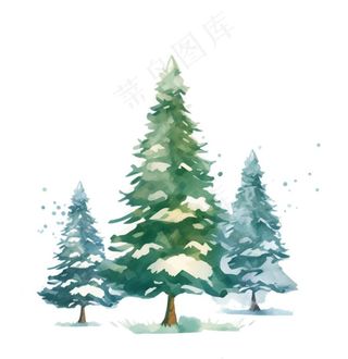 白雪覆盖的松树插画免抠