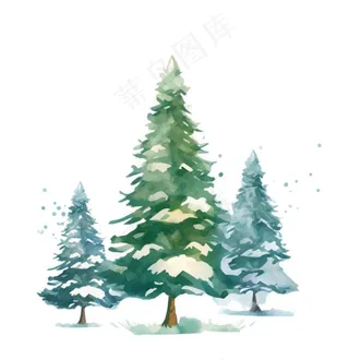 白雪覆盖的松树插画免抠