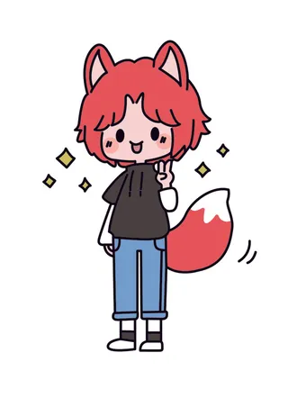 手绘狐狸男孩插画