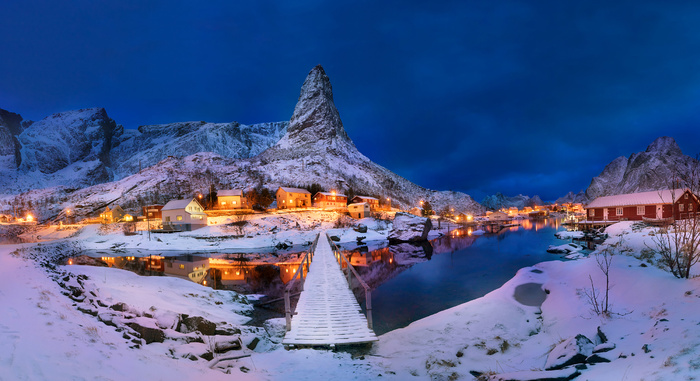 雪景 夜景 雪山  农家灯光 灯火 