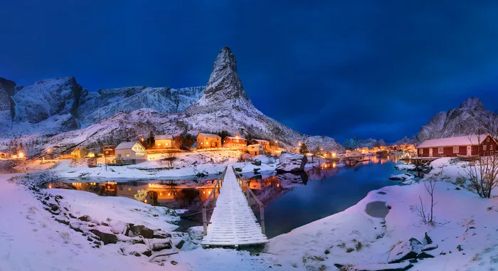 雪景 夜景 雪山  农家灯光 灯火 