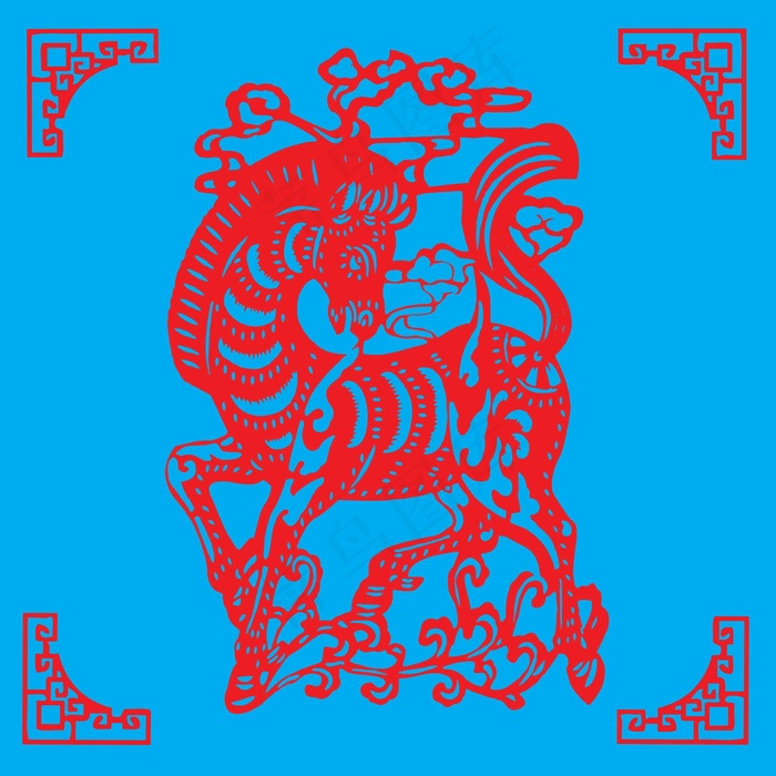 马剪纸 剪纸风元素ai矢量模版下载