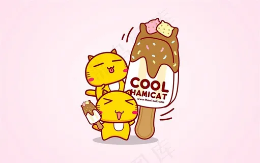 卡通猫咪与冰淇淋