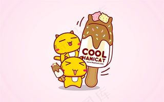 卡通猫咪与冰淇淋
