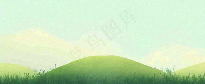春天手绘绿色山坡春分，踏青，春游(1712x704)