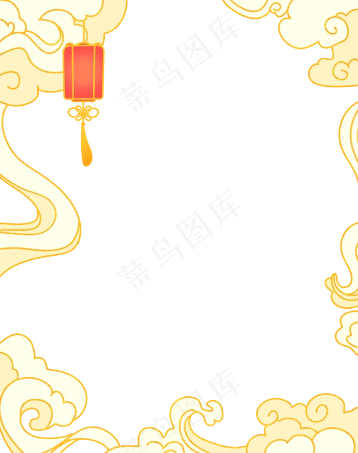 国潮手绘古风海浪花朵祥云装饰边框相框免抠