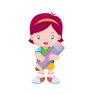 抱着笔的卡通女孩