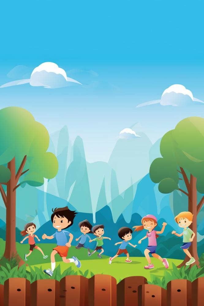 儿童玩耍草地运动海报背景