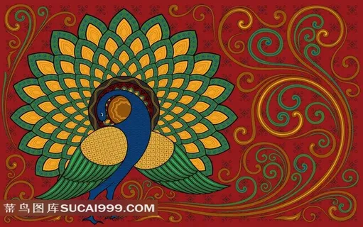 孔雀印花布纹背景素材