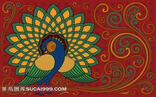 孔雀印花布纹背景素材