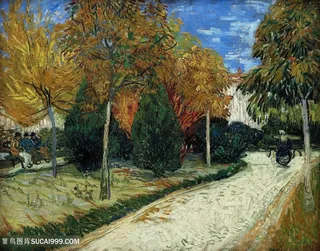 梵高树林道路油画图片