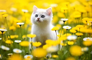 猫咪花丛可爱宠物猫摄影图