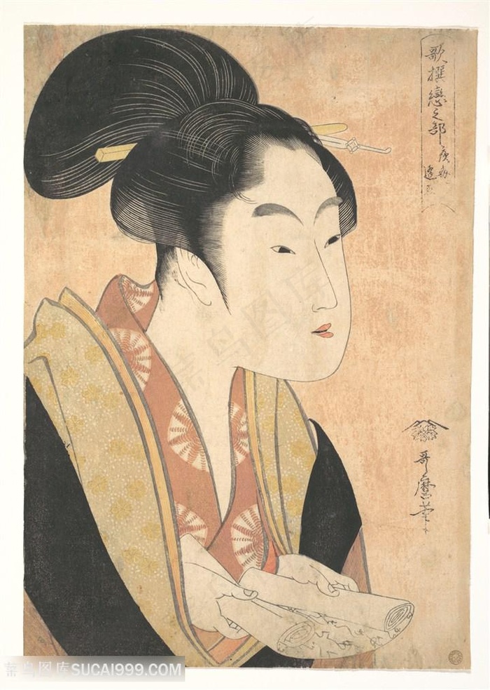 喜多川歌磨唯美日系美女肖像装饰画