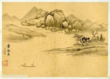 王翬山水册渔舟唱晚国画图片 王翬山水册渔舟唱晚国画图片
