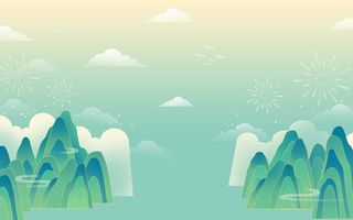 中国风国潮风山水祥云插画图案首页装修海报背景PSD设计模板素材