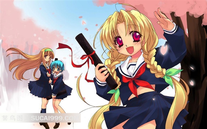 辫子动漫美少女插画素材