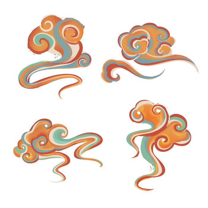 中国风中式国潮敦煌云纹祥云插画图案云朵云彩元素PSDAI设计素材