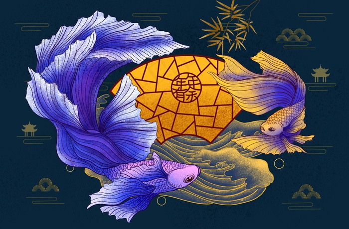 国潮烫金中国风仙鹤装饰画海报