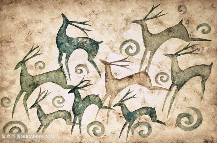 发财鹿复古时尚艺术装饰画