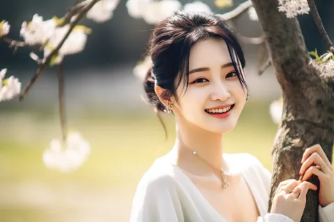 春天开满花的树下赏花的女生摄影图 春天开满花的树下赏花的女生摄影图