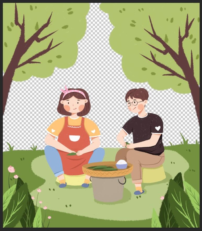端午节包粽子的情侣