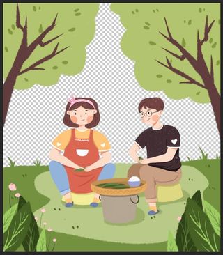 端午节包粽子的情侣