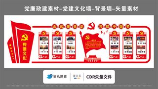 党建文化墙党建素材CDR预览图红色背景永远跟党走入党誓词共筑中国梦