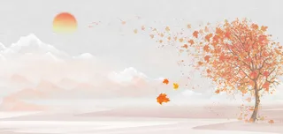 秋天漂浮枫叶树叶树木山水背景展板