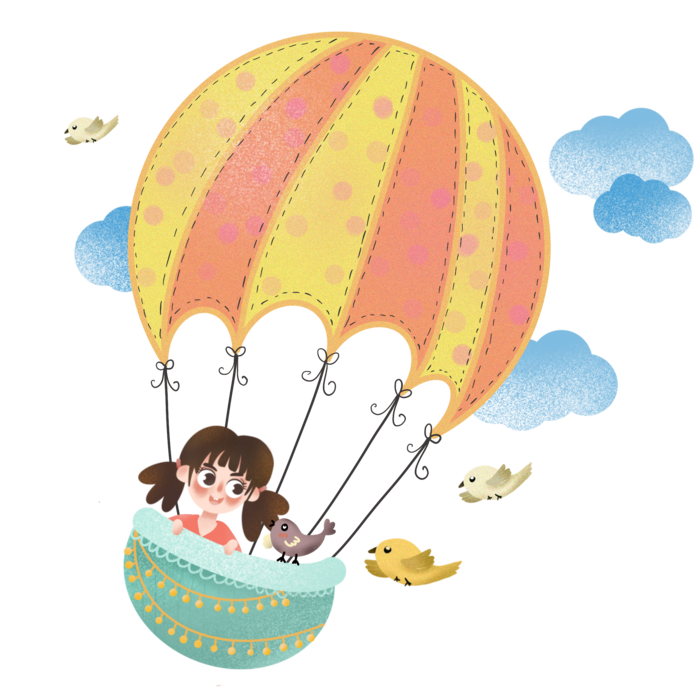 女孩 天空  气球    小鸟
