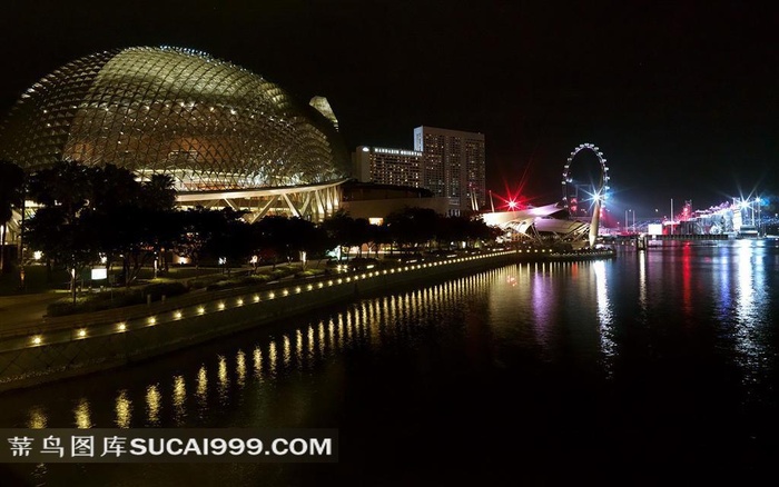 新加坡摩天观景轮河岸夜景高清素材