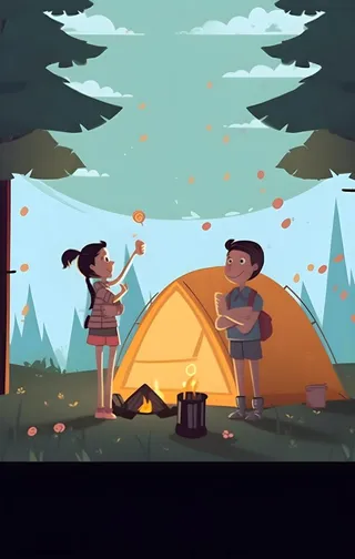 户外野外森林草原露营人们卡通插画背景