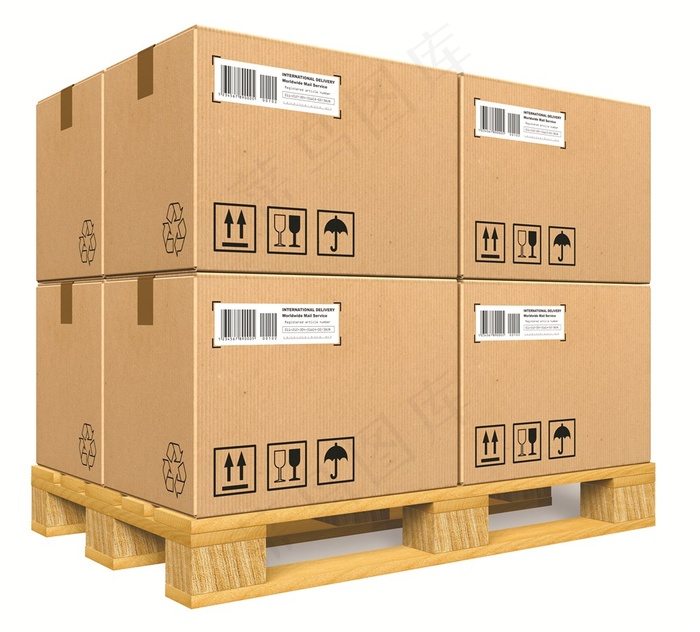 卡板上的纸箱货物高清图片3D图片