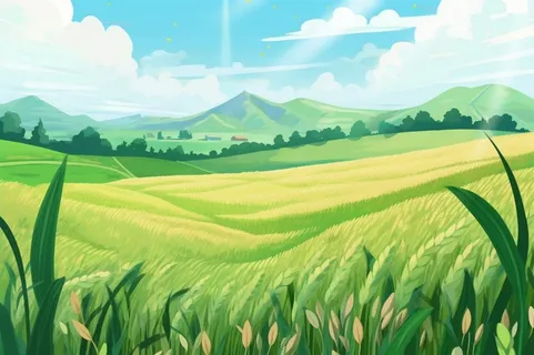 夏日农田小麦丰收手绘背景