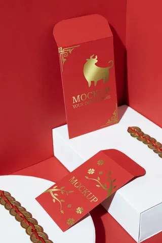 设计两个红包样机红色背景