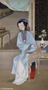 雍正十二淡蓝色服饰的美人图绘画图片