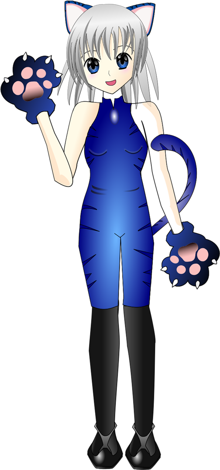 蓝色猫咪女孩素材简笔人物