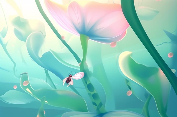 创新可爱粉色荷叶昆虫线条背景(1344x896)