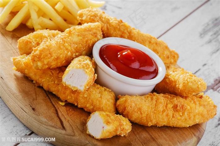 长条鸡快和薯条番茄快餐图片