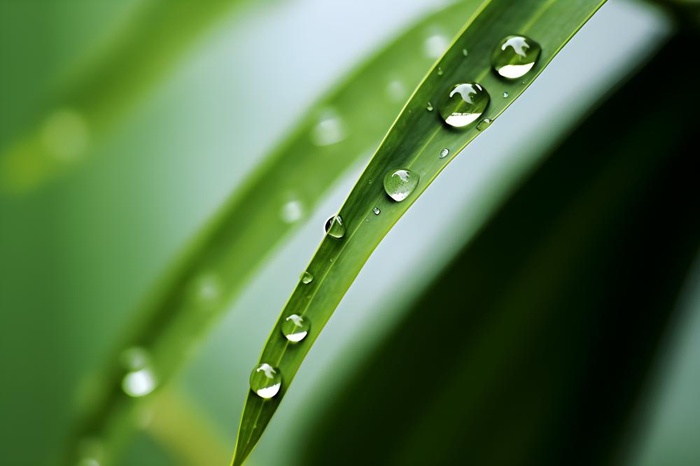 枝叶树叶绿色水滴露珠清新背景