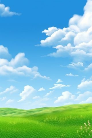 春天的蓝天白云草原很美背景图