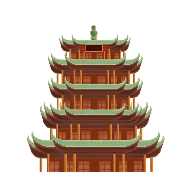 复古中国风国潮古建筑插画手绘高楼古塔PSD素材亭子png免抠图psd模版下载