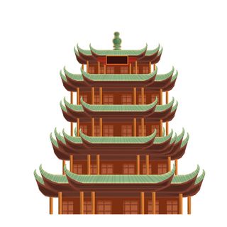 复古中国风国潮古建筑插画手绘高楼古塔PSD素材亭子png免抠图