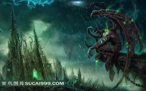 CG魔兽世界带翅膀的魔幻男子和魔幻城堡 CG魔兽世界带翅膀的魔幻男子和魔幻城堡