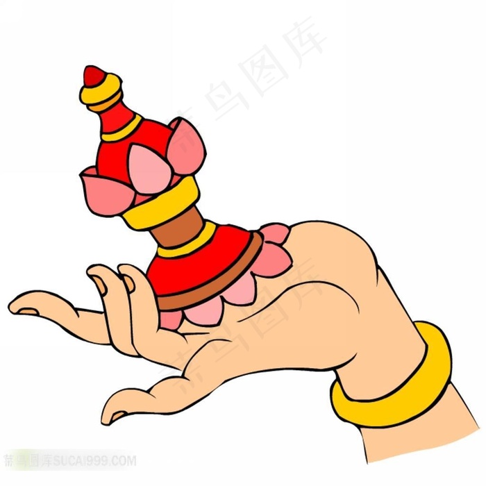 拿宝物的菩萨手势插画