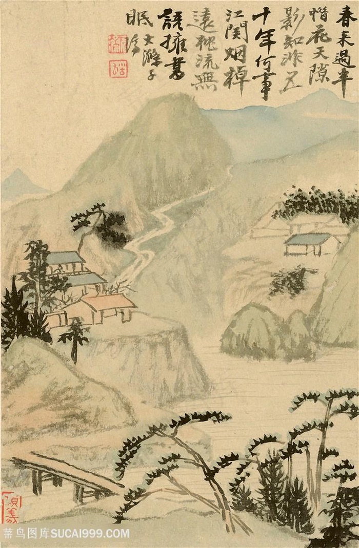 清代画家石濤山水冊江南春烟国画图片