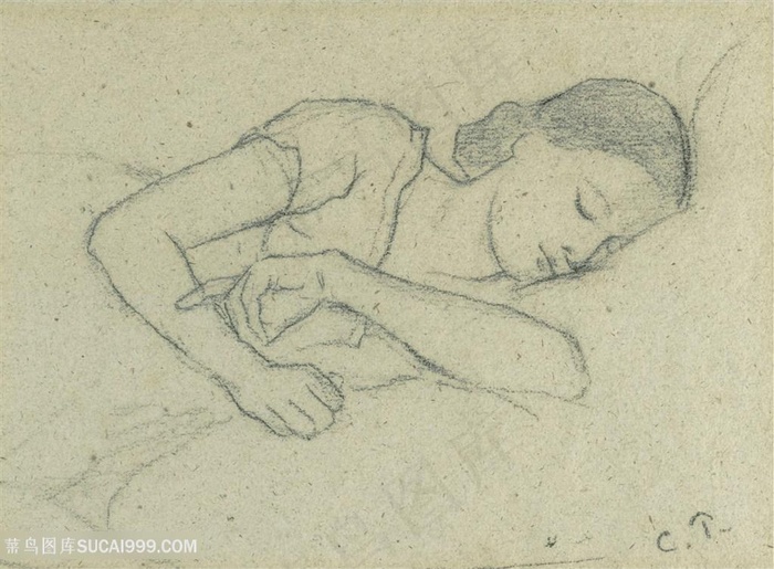 毕沙罗时候素描睡着的女性装饰画