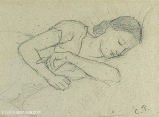 毕沙罗时候素描睡着的女性装饰画