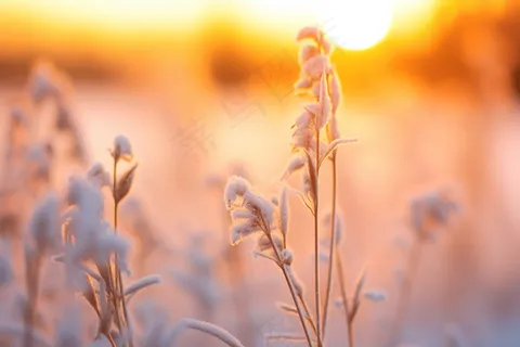 清晨白霜布满植物冷气摄影图