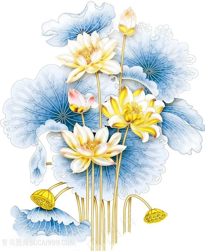 高清手绘荷花