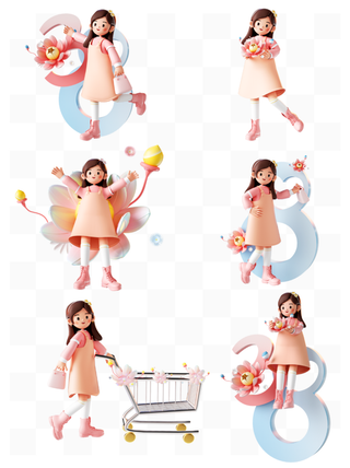 38妇女节女神节女王C4D立体人物素材套图